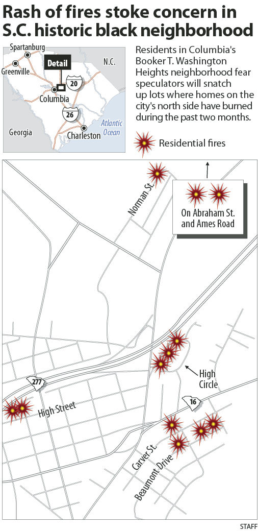 Rash of fires stoke concern in S.C. historic black neighborhood